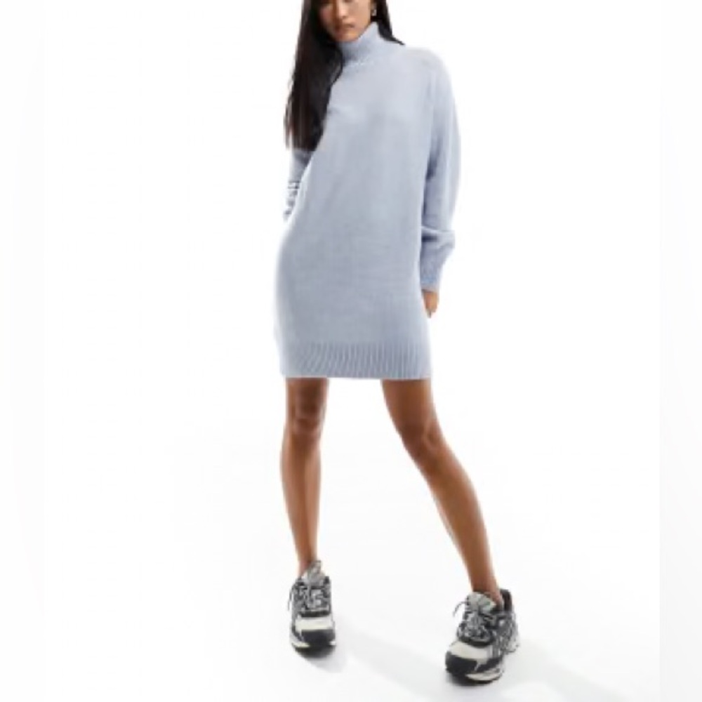 22. Mango Soft Light Blue Gray Turtleneck Sweater Dress 🐣